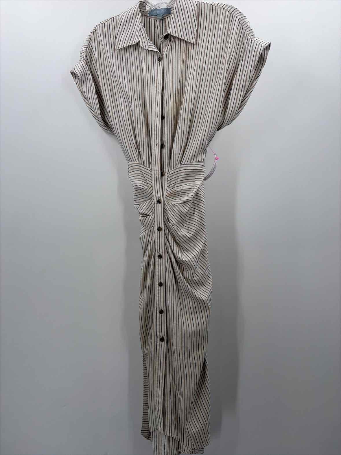 Pre-Owned Antonio Melani White Size 2 Stripe Maxi Short Sleeve Dress