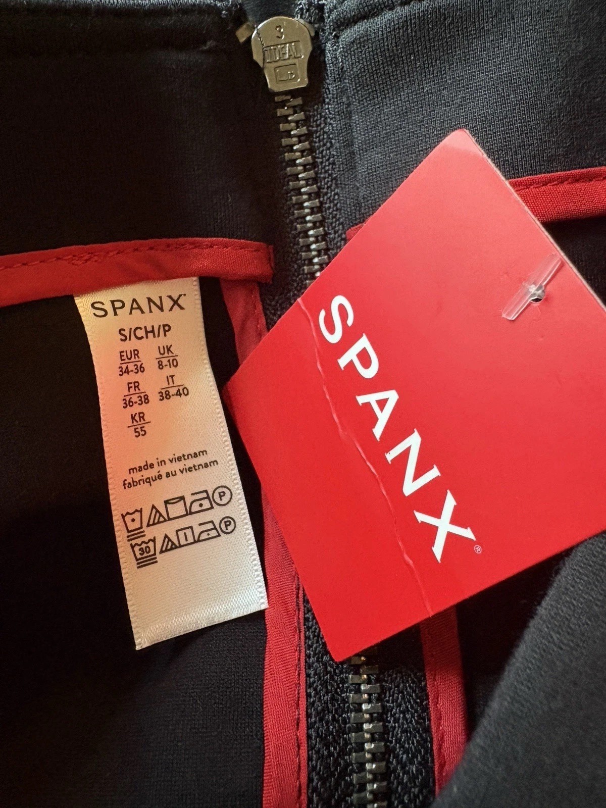 Spanx NWT Perfect A-line Black Dress 3/4 Sleeves Pockets Slimming Stretch Small