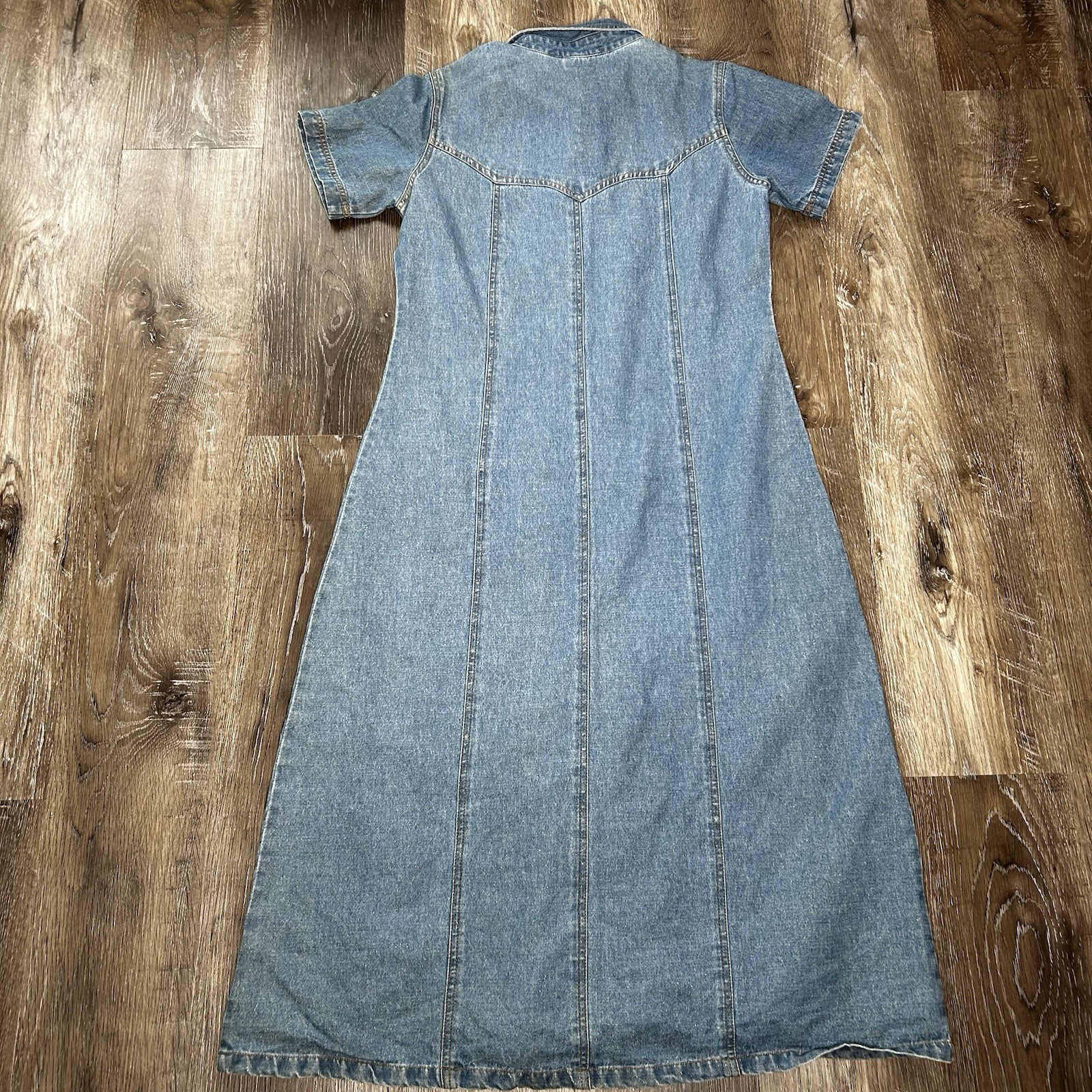 Vintage Studio West Denim Maxi Dress Branded Button Studs Sz M Western Cottage