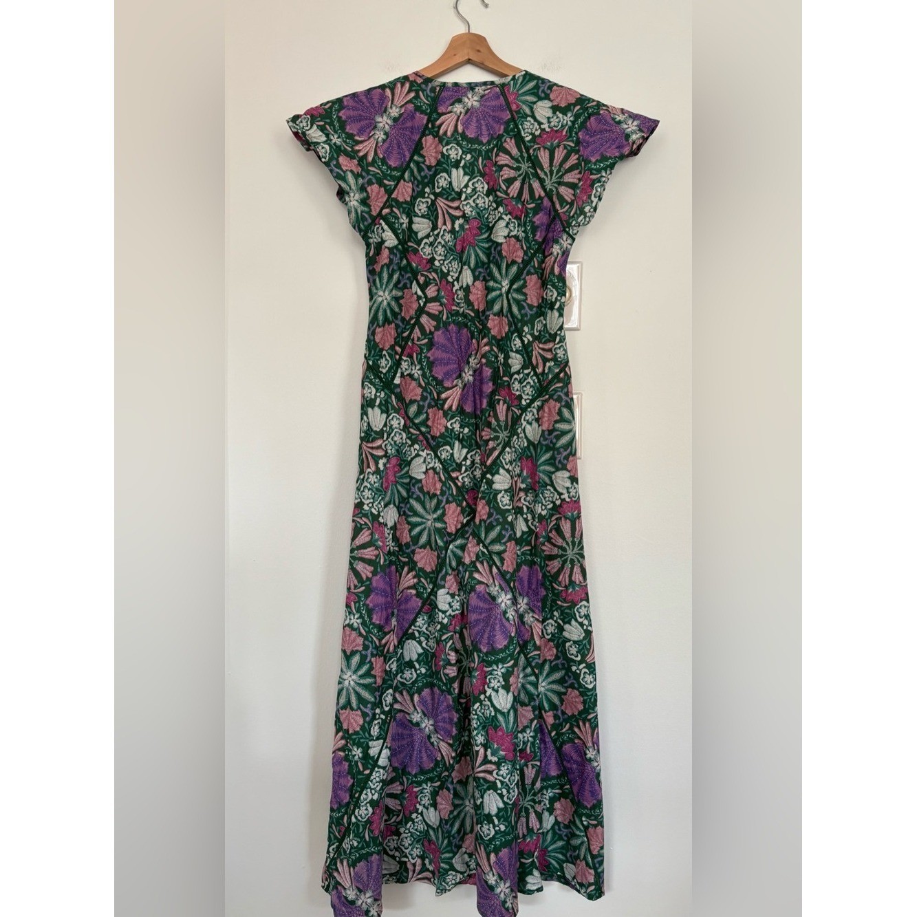 Olivaceous || Floral Maxi Dress Cotton Ladder Stitch Tie Green Purple M NWT