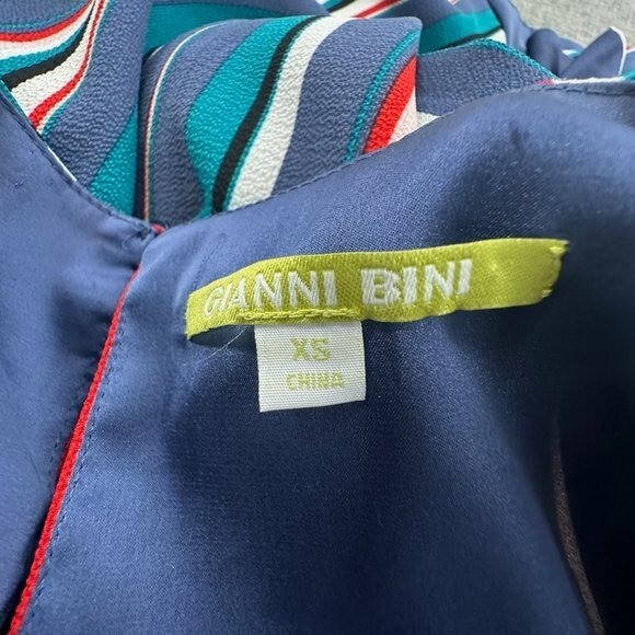 Gianni Bini Striped Dress Flutter Sleeves Cold Shoulder XS Blue Green Red White
