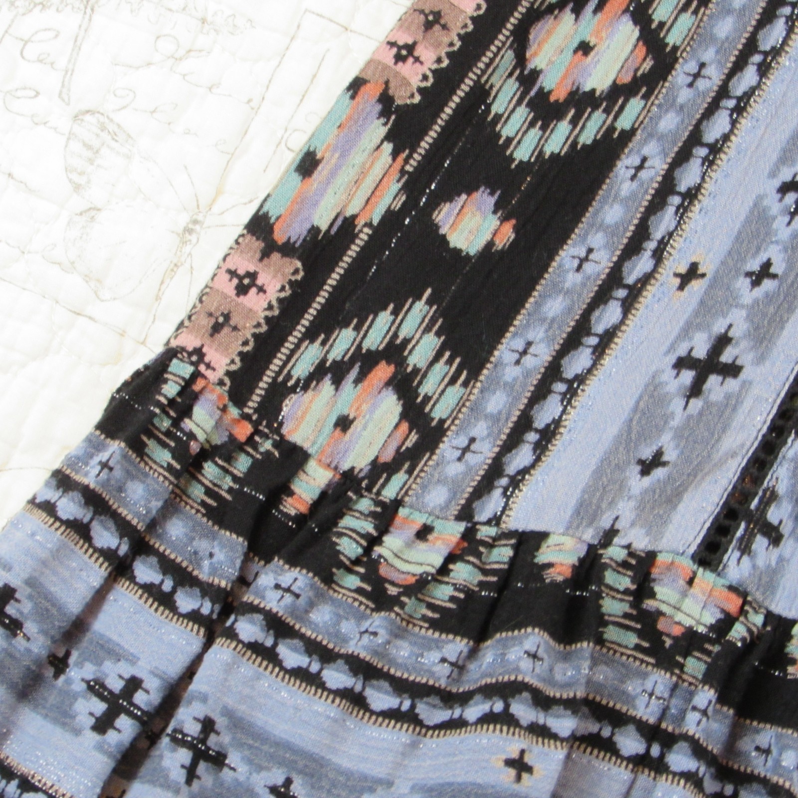 Spring ANTHROPOLOGIE Holding Horses Winter Moon Dress Womens IKAT Blue Boho S