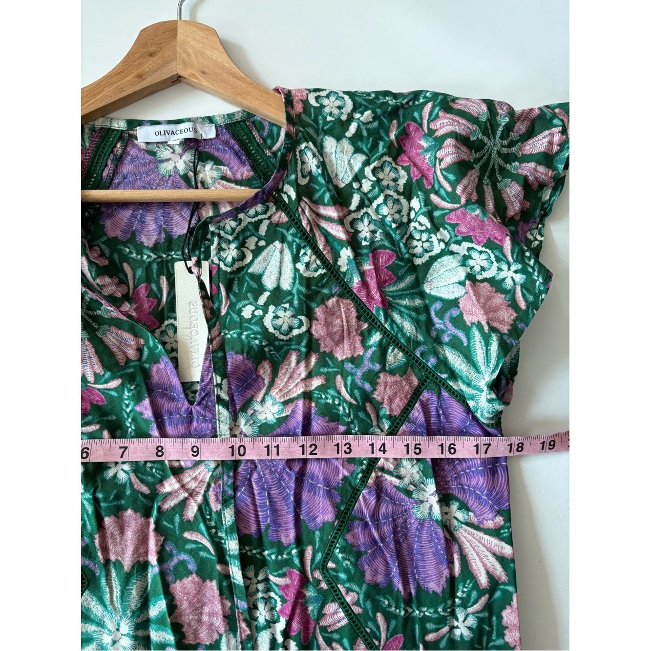 Olivaceous || Floral Maxi Dress Cotton Ladder Stitch Tie Green Purple M NWT