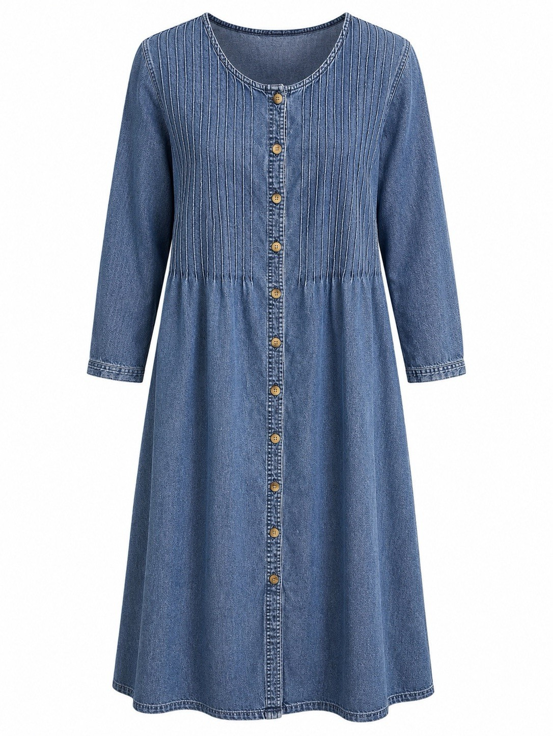 Vintage LL Bean Denim Cottagecore Prairie A-Line Midi Dress Petite 14