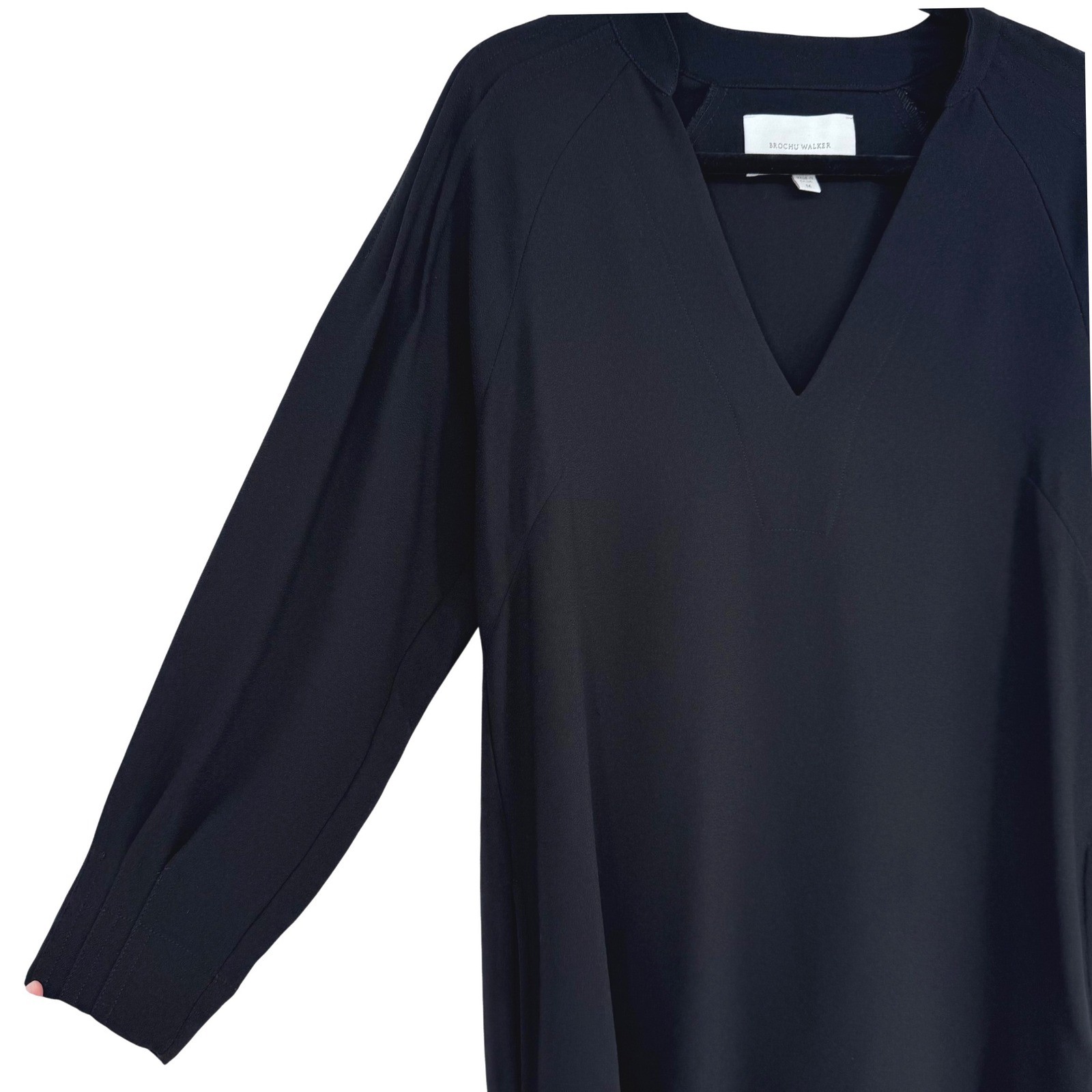 Brochu Walker Black Shift Dress Sz M Pleated Sleeves Quiet Luxury Minimalist