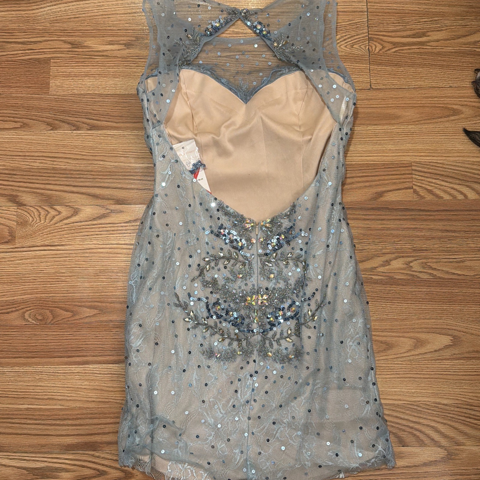 Dave & Johnny Short Ombre Floral Sequin Dress, Blue Sheer Beige Lined, Sz 11/12