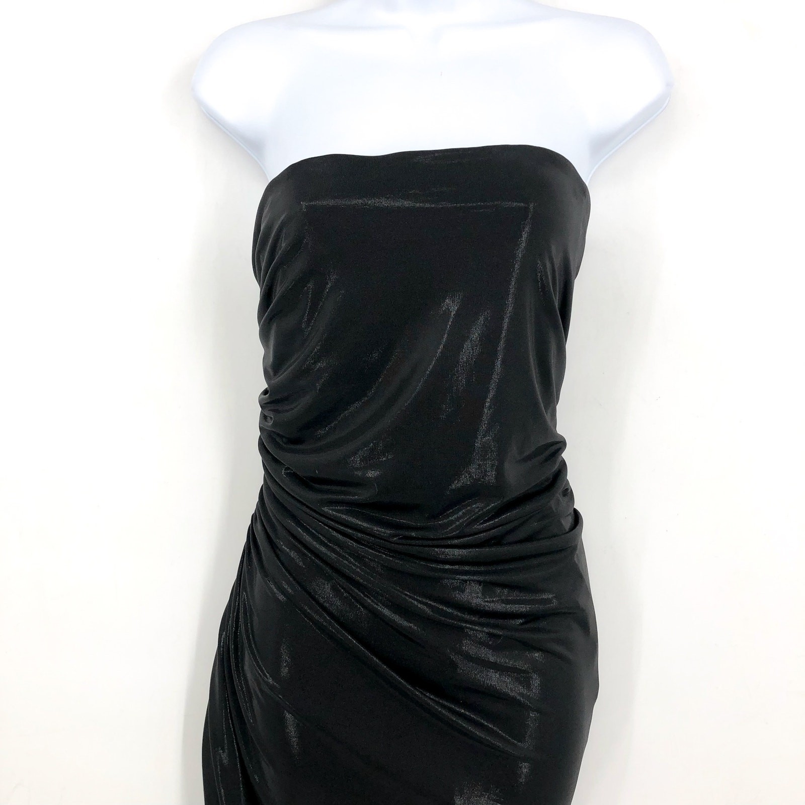NORMA KAMALI Diana Strapless Ruched Lamé Dress Medium 38 Dark Grey Metallic NWT