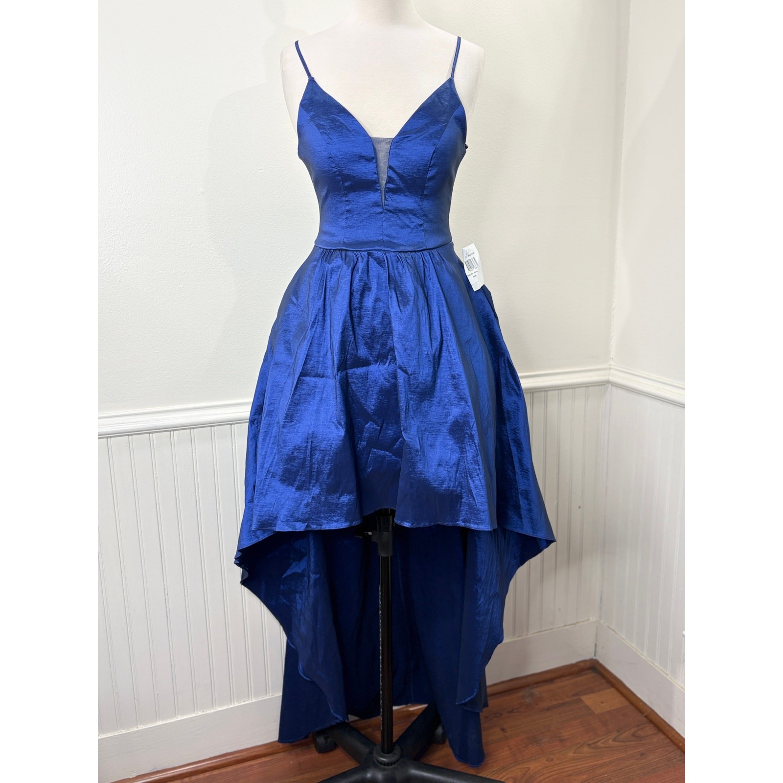 B Darlin Size 5/6 Dress Cocktail Hoco Prom Vintage Hi-Low Princess Taffeta Blue