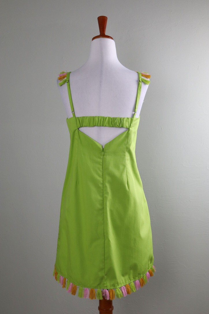 ANTHROPOLOGIE NWT $98 Lime Hartley Mini Tassel Fringe Shift Dress Size Medium