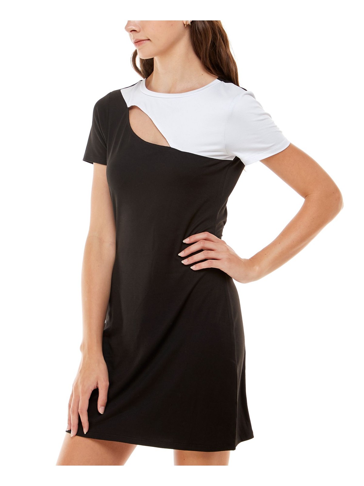 ULTRA FLIRT Womens Stretch Short Sleeve Crew Neck Short Body Con Dress