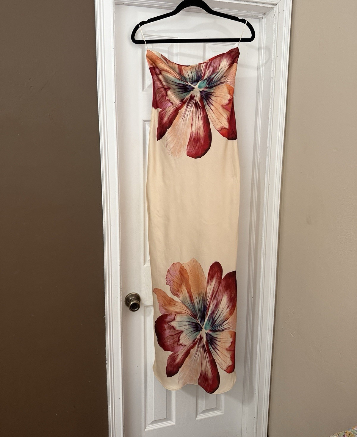 ANTHROPOLOGIE EXCELLENT COND. Ivory Multicolor Floral Strapless Maxi Dress