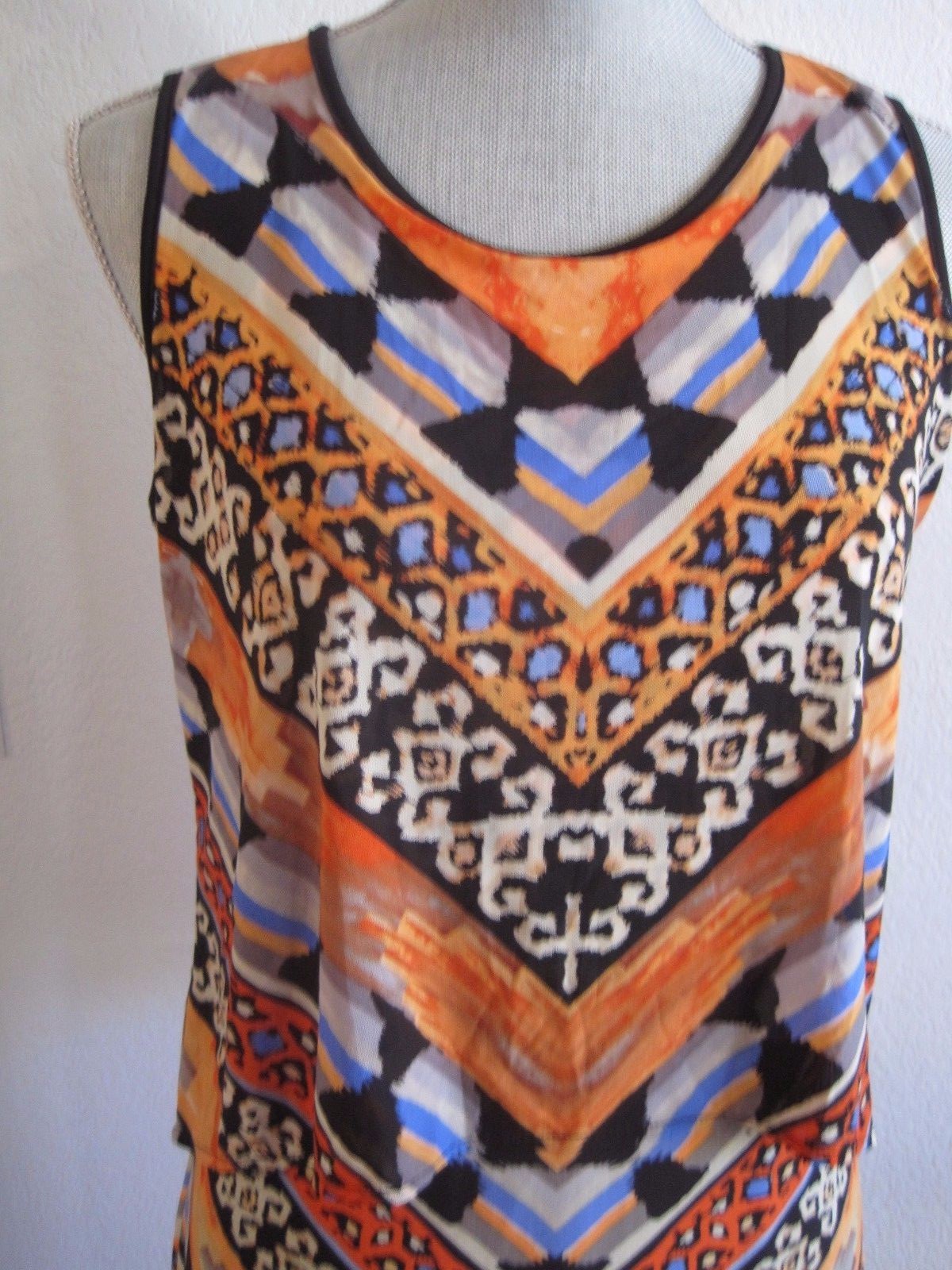 NWT BEIGE BY ECI SMALL Orange Multi Color Geometric Sleeveless Dress MSRP $79.