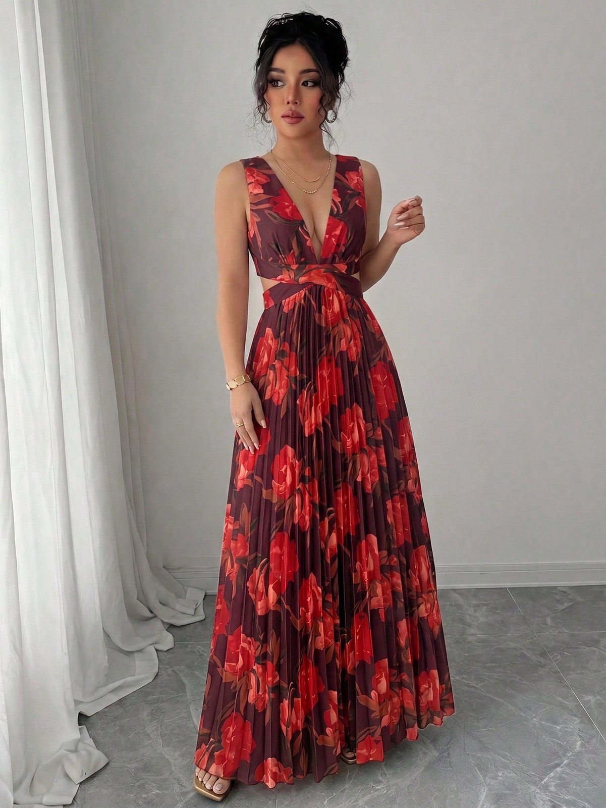 Elenzya Floral Sleeveless A Line Maxi Dress