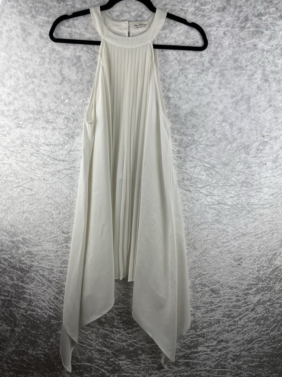Miss Selfridge Y2K Size 12 Cream / White Handkerchief Hem Floaty Dress Pleated