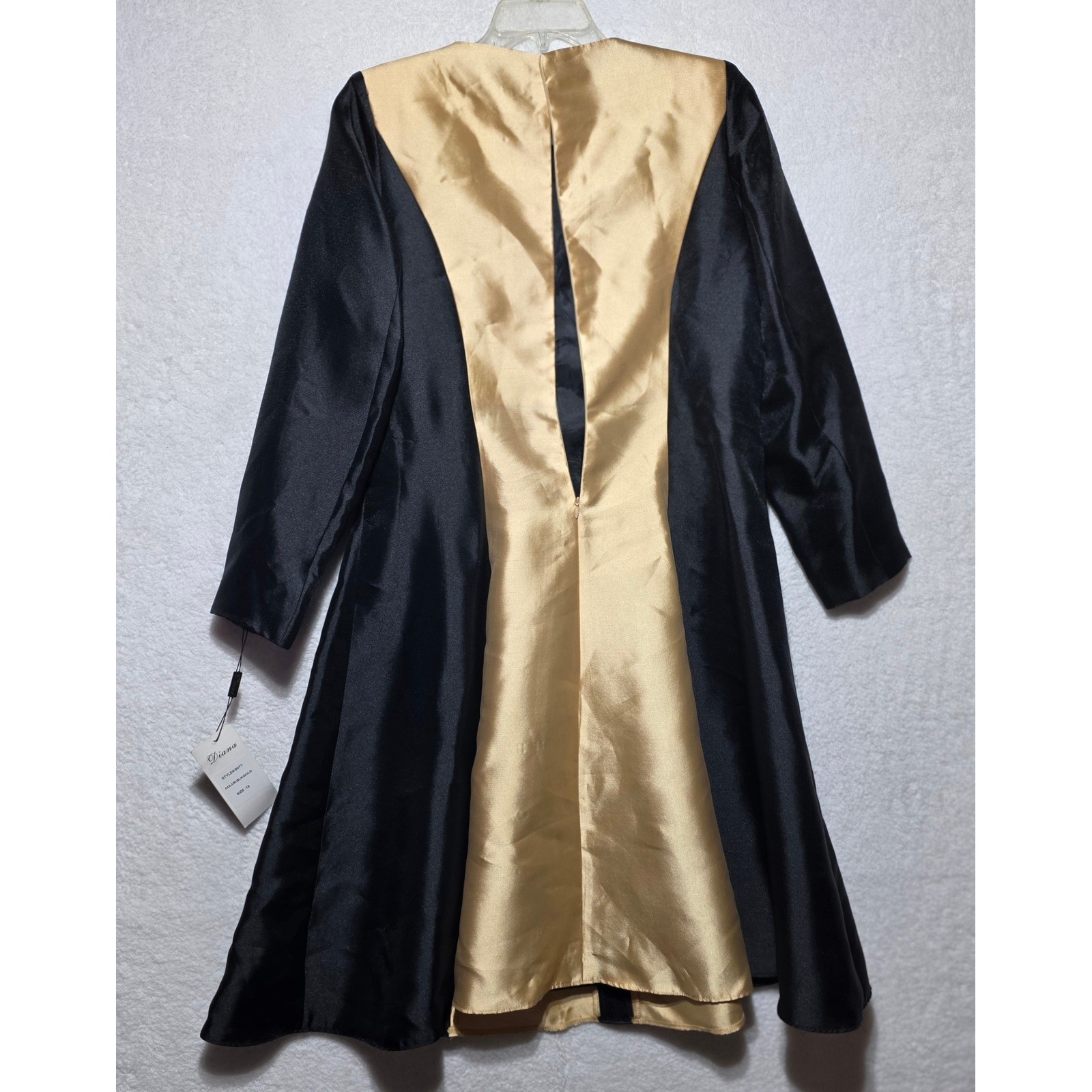 Diana Black Gold Rhinestone Studded Evening Dress Long Sleeve Size 12 NEW