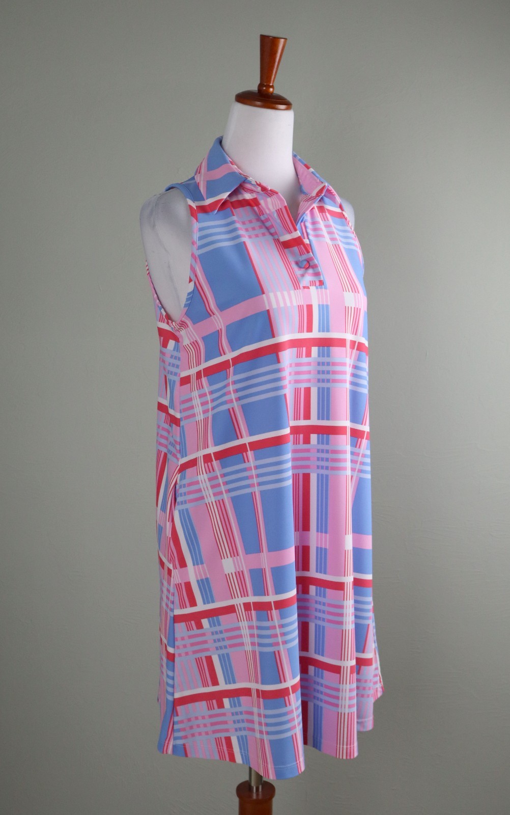 JUDE CONNALLY $178 Smooth Stretch Mixed Plaid Sleeveless Shirt Dress Size XS