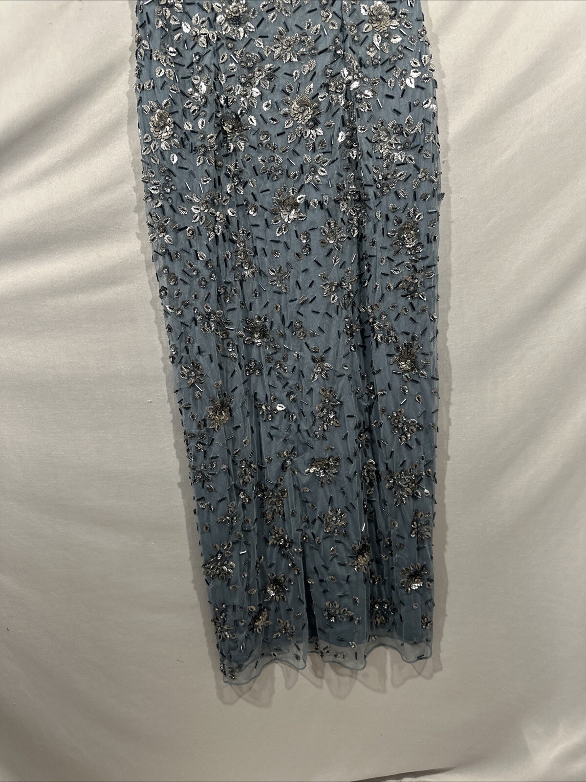 NWT Mac Duggal [ 10 ] 5477 Floral Embellished Scoop Neck Gown Slate Blue #S1601