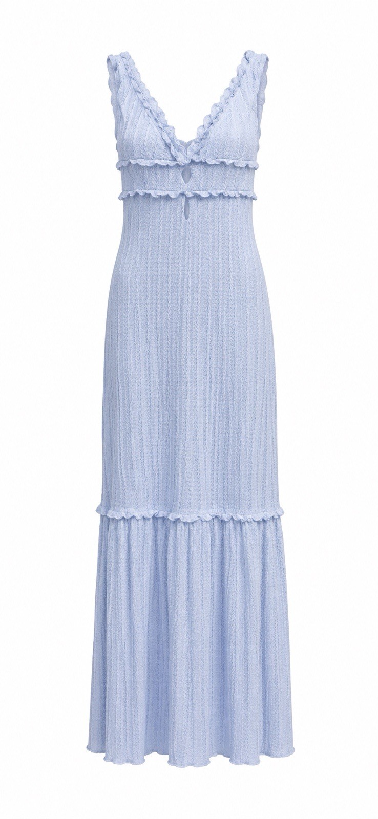 MESHKI Blue Textured Maxi Dress Sleeveless Ruffle V-Neck Women’s Size M