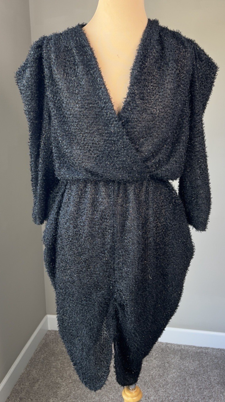 Vintage 80’s Glam Rock Shimmer Peplum Split Hem Cocktail Party Dress Women’s M