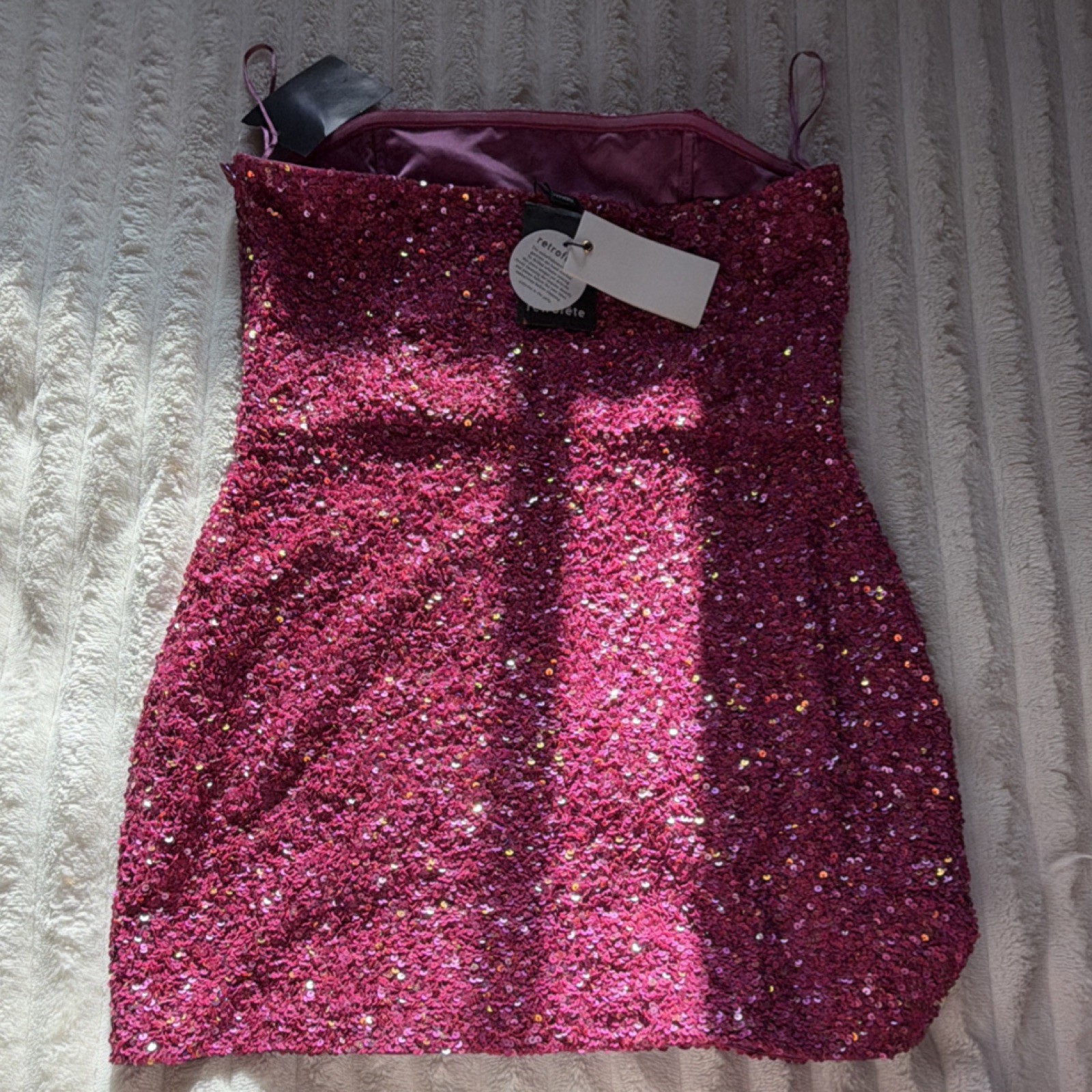 Retrofête Pink Sequin Strapless Mini Bodycon Dress, Lined, Size L