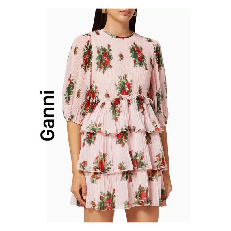 women ganni dress pink polyester 36