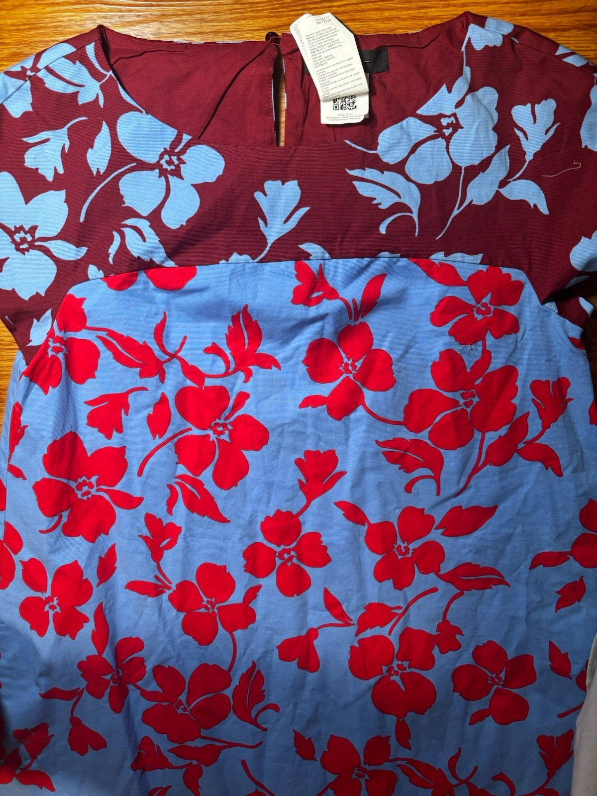 Max Mara Weekend Floral Blue/Red/Burgundy Satin Cotton Dress Zip Knee Length 8
