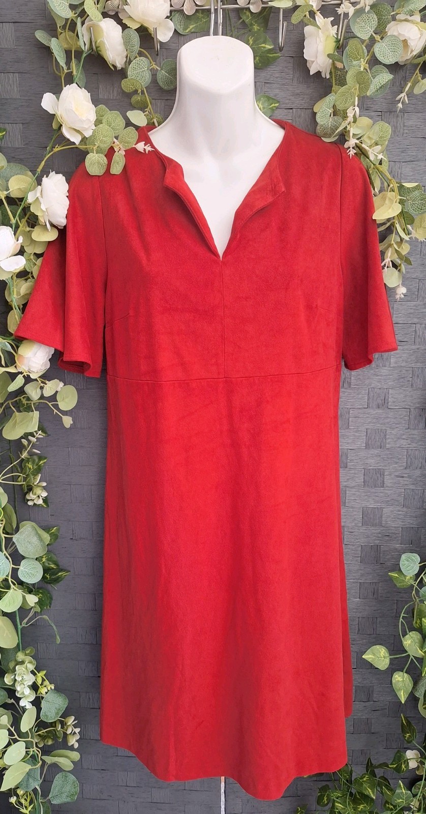 papaya red faux suede autumn winter dress uk 10 new no tag
