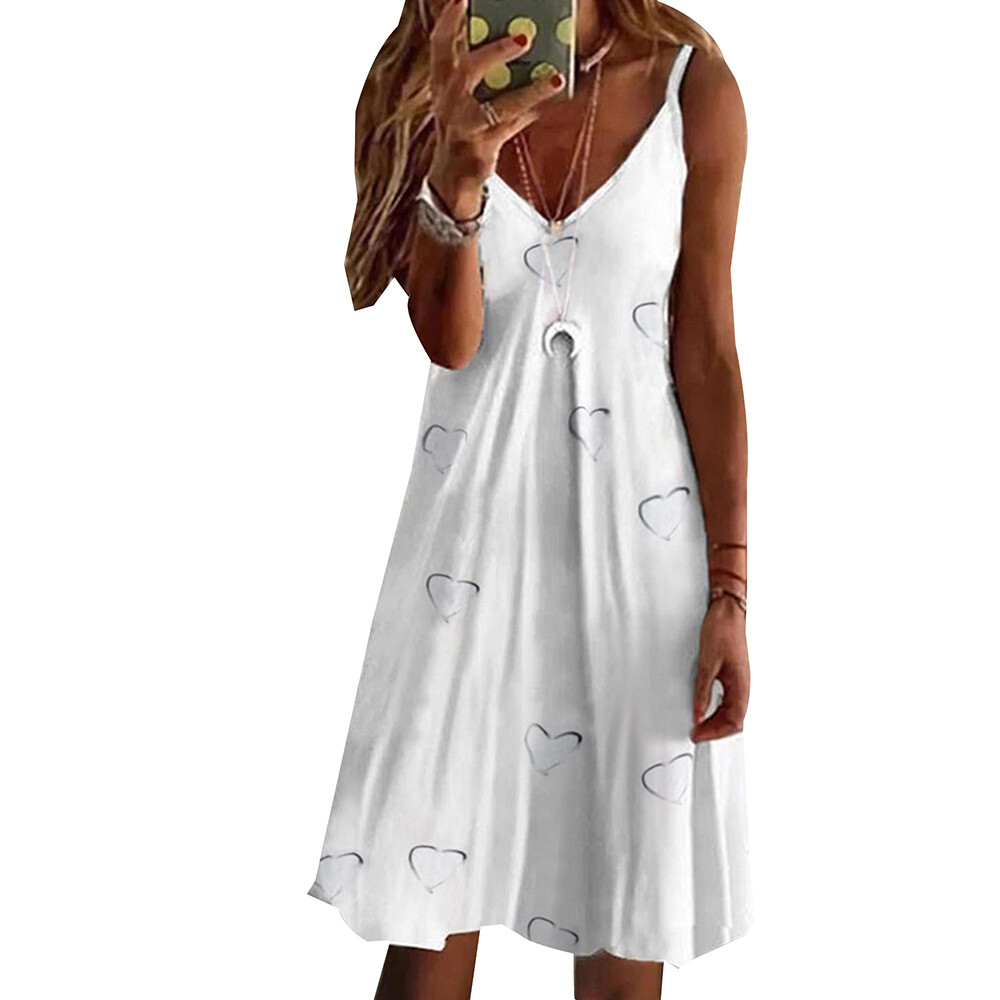 Womens Boho Floral Summer Beach Sundress Ladies Cami Dress Strappy Mini Dress US