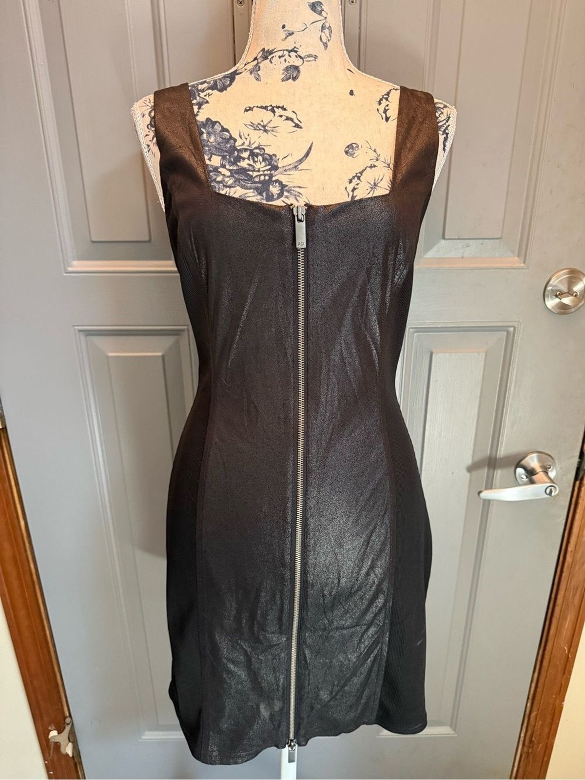 Armani Exchange – Black Faux Leather Dress with Adjusting Front Dual Zipper(6)