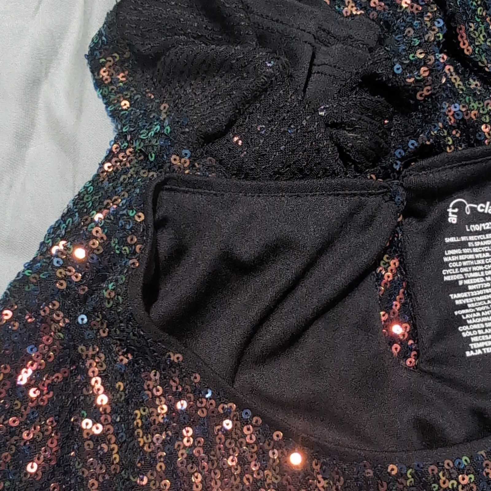 Art Class Sequin Long Sleeve Lined Mini Dress Black/Multicolor L (10/12)