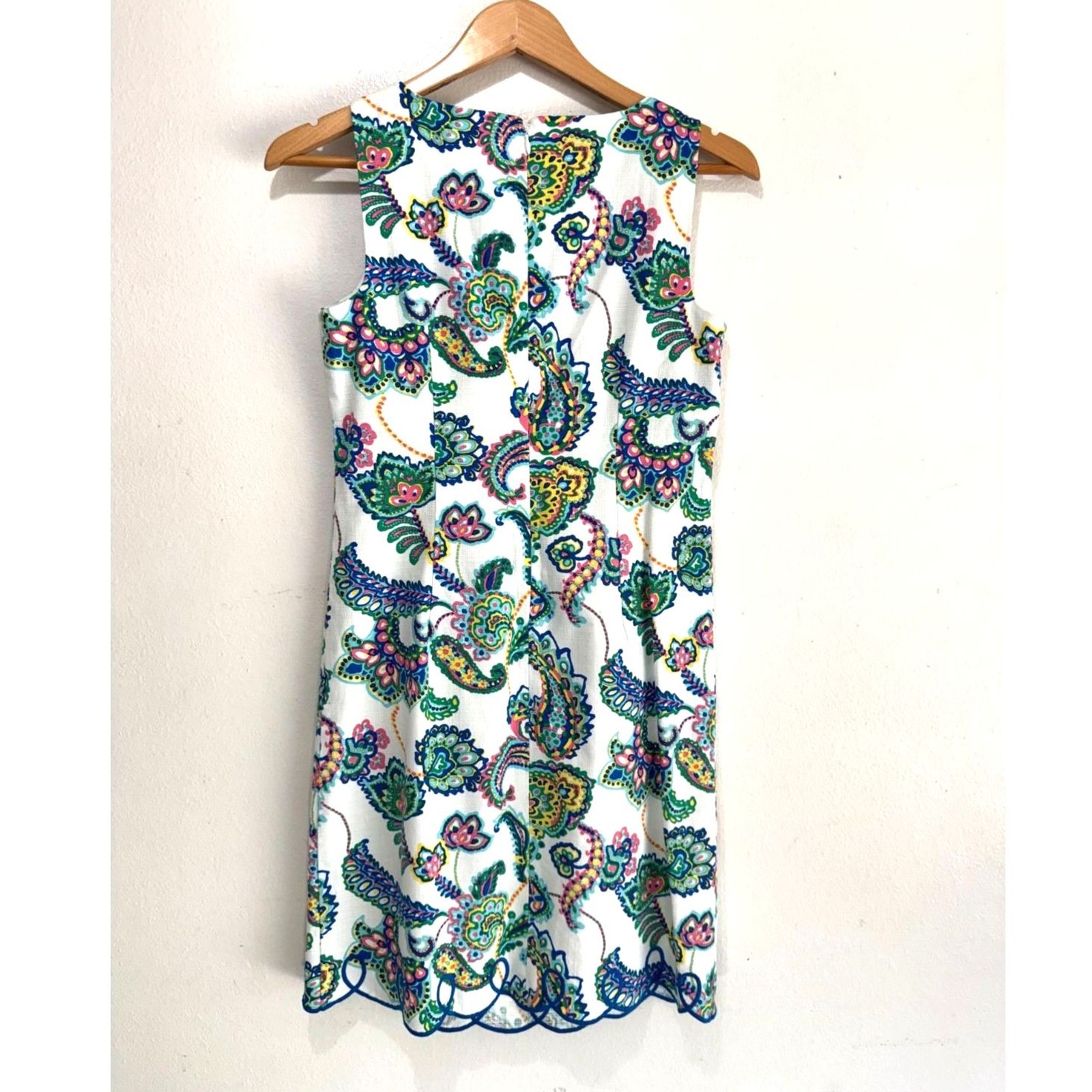 Talbots dress embroidered spring summer vacation colorful scallop hem women 4P