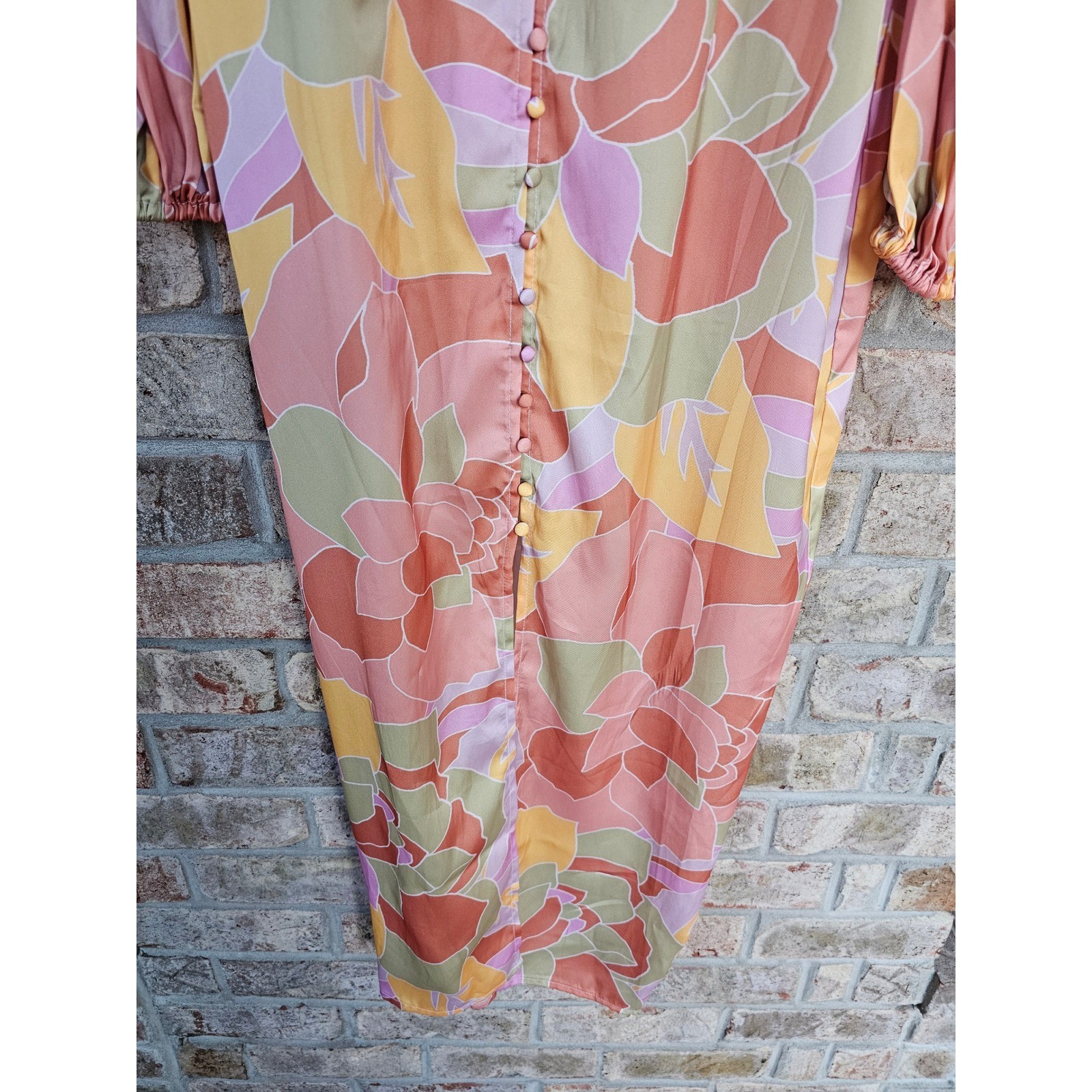 RNWY Sage Mindy Rapture Dress Multi Floral Print V Neck Button Front Medium new