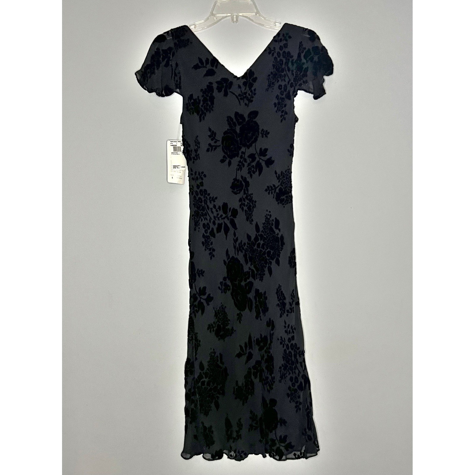 Papell Boutique Evening Dress Size 4 Velvet Silk Black Beaded Cocktail Party