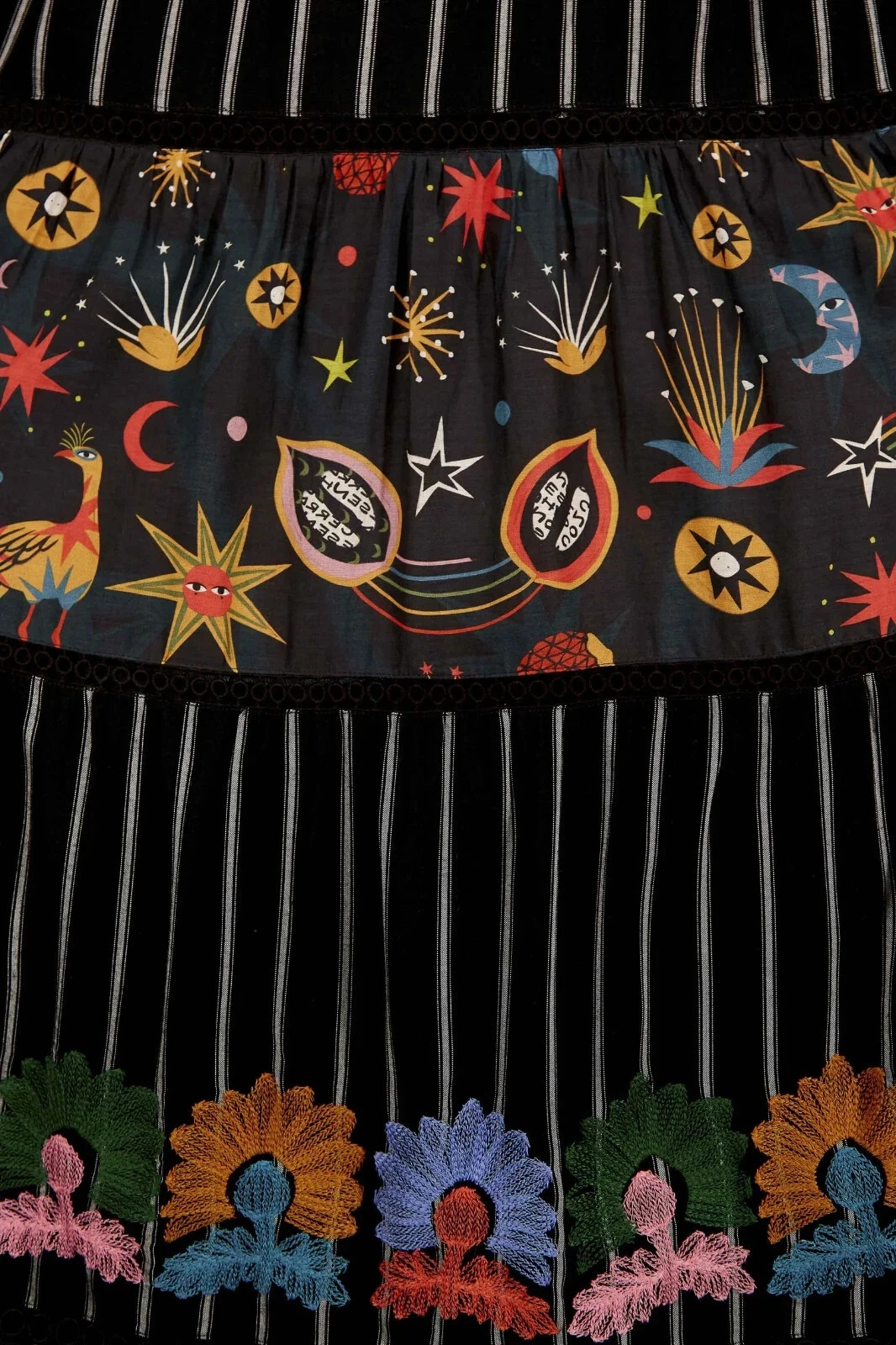 FARM RIOBlack Mixed Prints Embroidered Midi Dress Regular price $395 Small