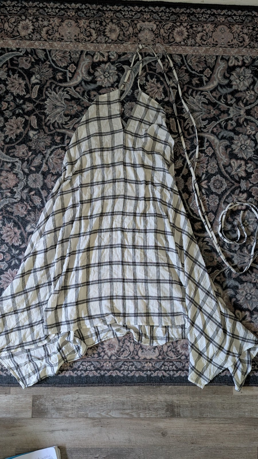 Handkerchief Halter top V-neck linen plaid dress S/M Love Stitch