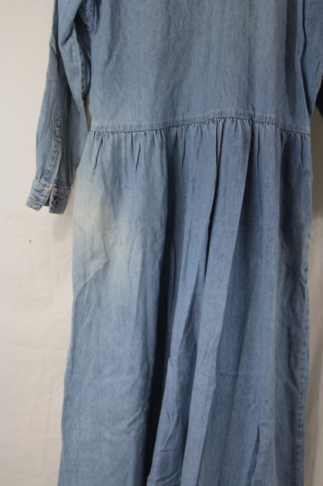 FADS Denim Button Down Dress With Side Pockets Sz S Oversized Vintage Distressed