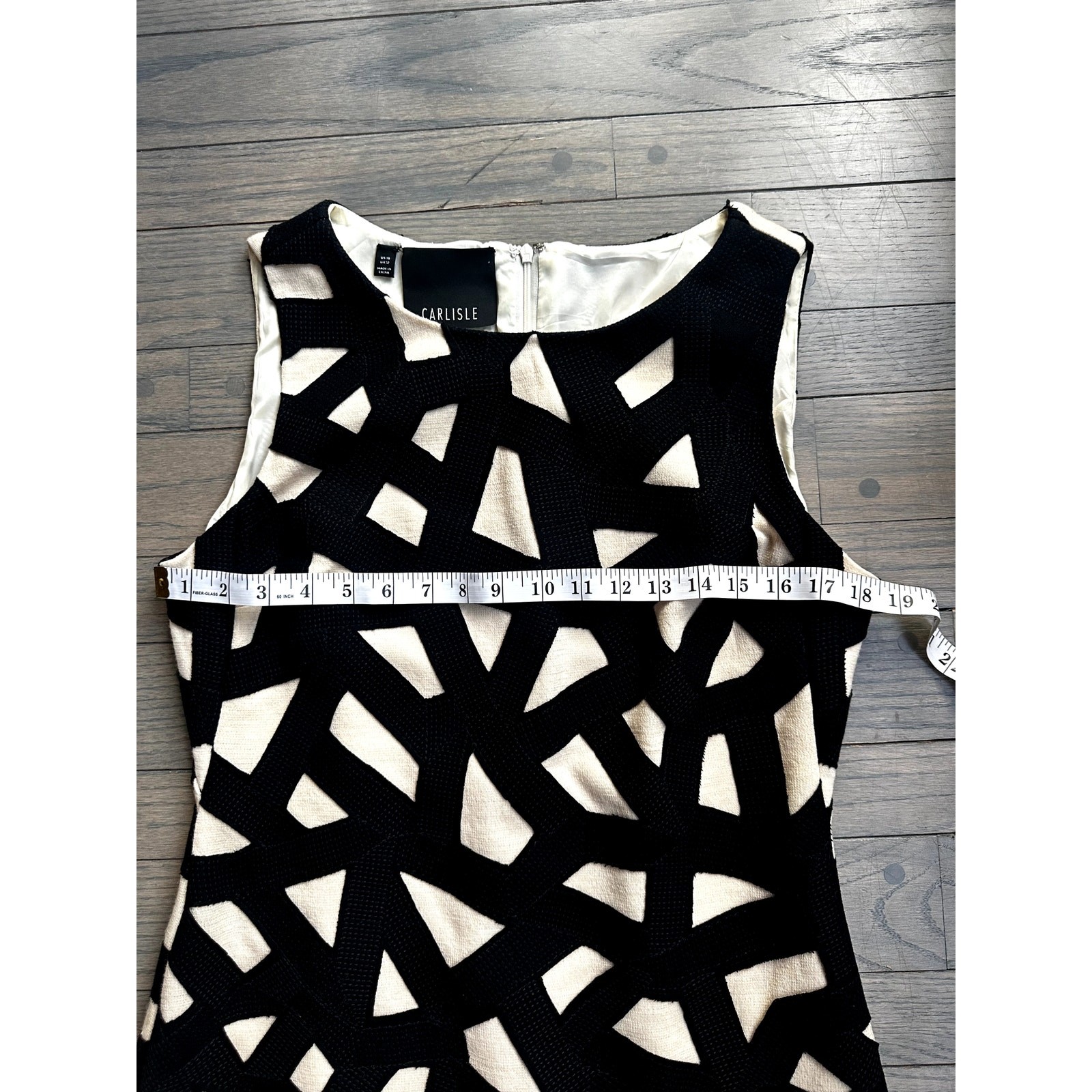 Carlisle Geometric Shift Dress Wool Cashmere Black and Cream size 10