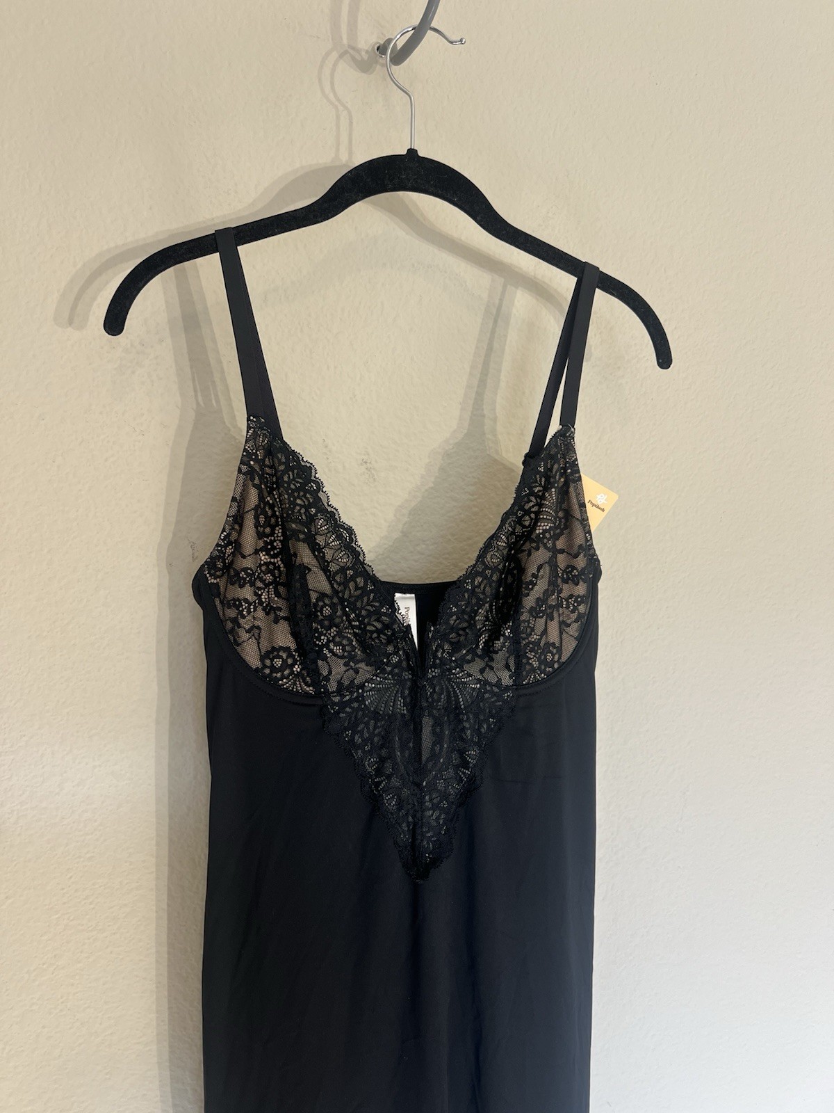 NWT Popilush Shapewear Lace V Neck Side Slit Slimming Maxi Slip Dress black L