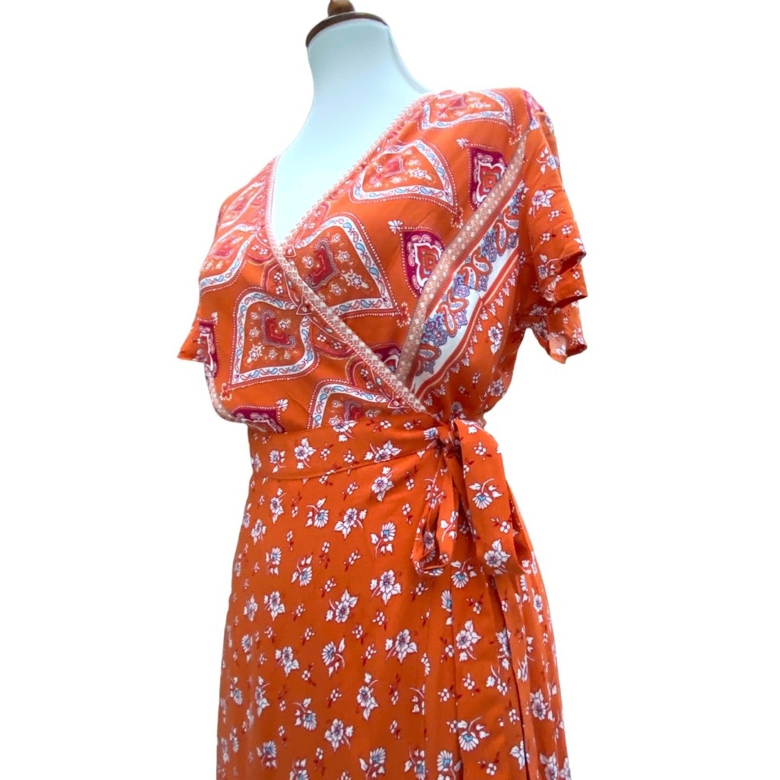 Maxi Dress Medium Boho Wrap Cottage Floral Long dress Vacation cruise romantic