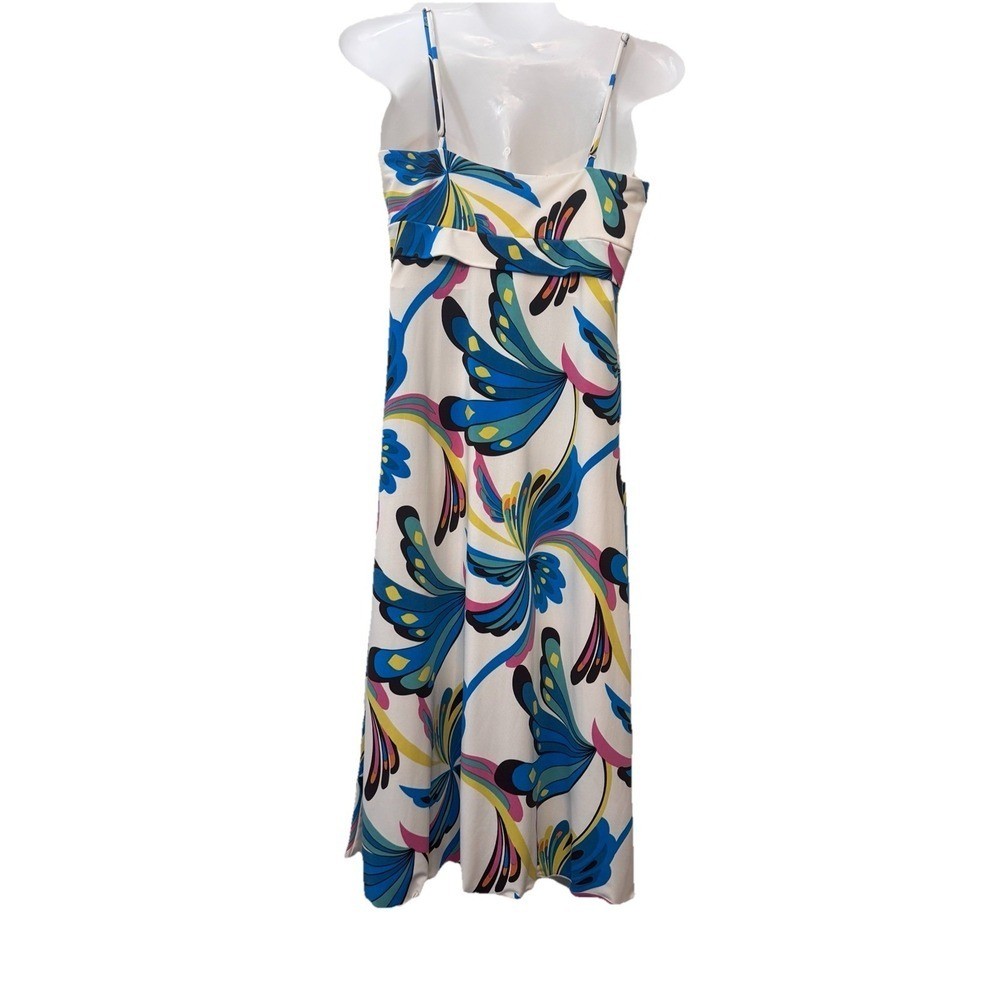 BCBGMAXAZRIA White Blue Peacock Abstract Print Size Small Strappy Mini Dress