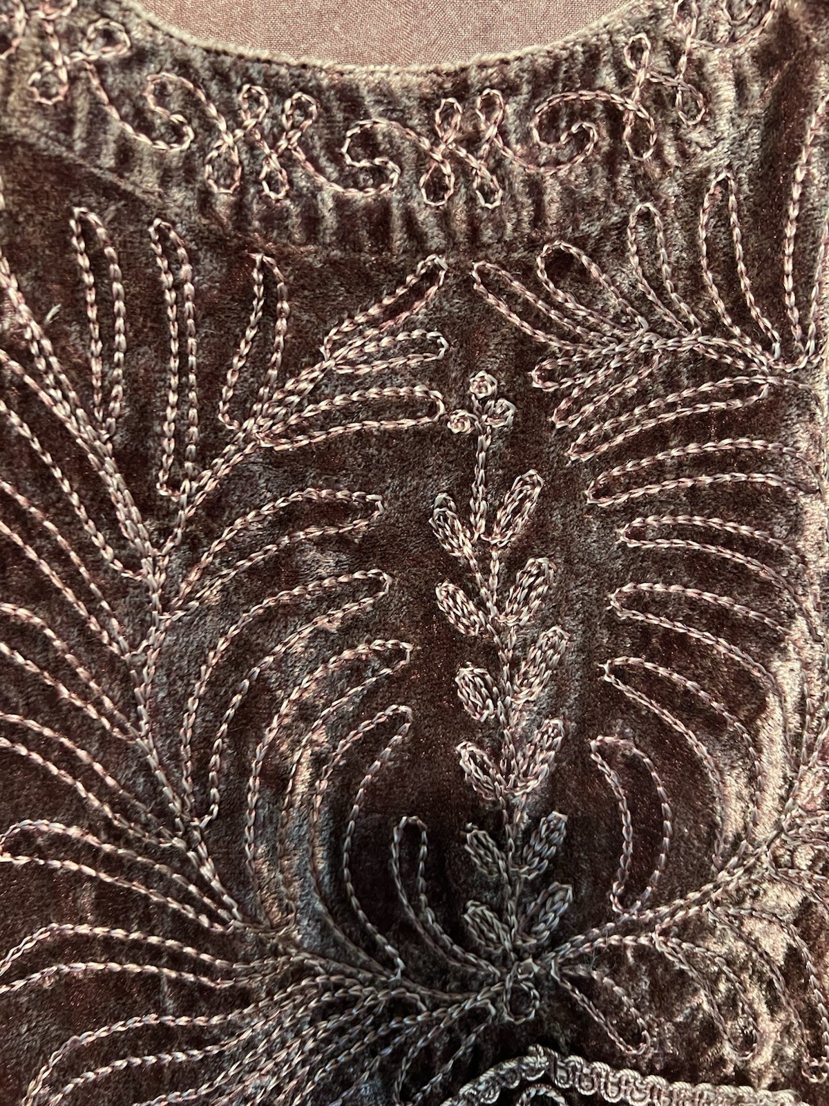 Vintage Starina Midi Brown Stitches Velvet Inlay Dress WHIMSY BOHO Y2K HIPPIE