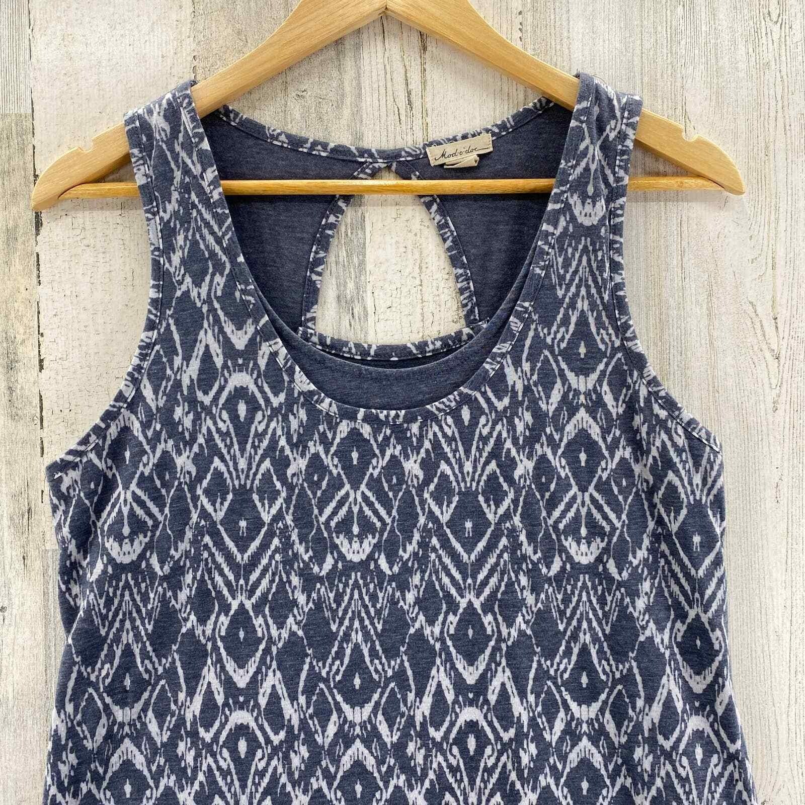 Mod-o-doc Dress Womens Medium Gray Polyester Cotton Blend Aztec Print Layered