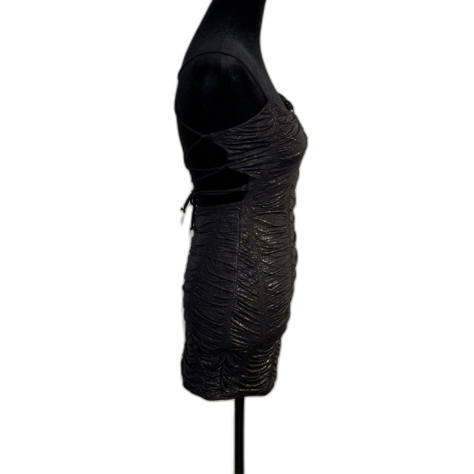 Windsor Black Glitter Ruched Bodycon Mini Dress — Sparkly and Fitted