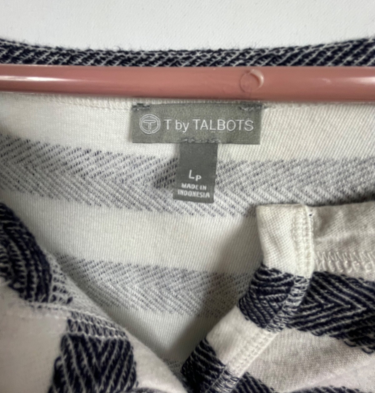 T by Talbots Dress LP Navy White Stripe Drawstring Waist Pockets Cotton Knit