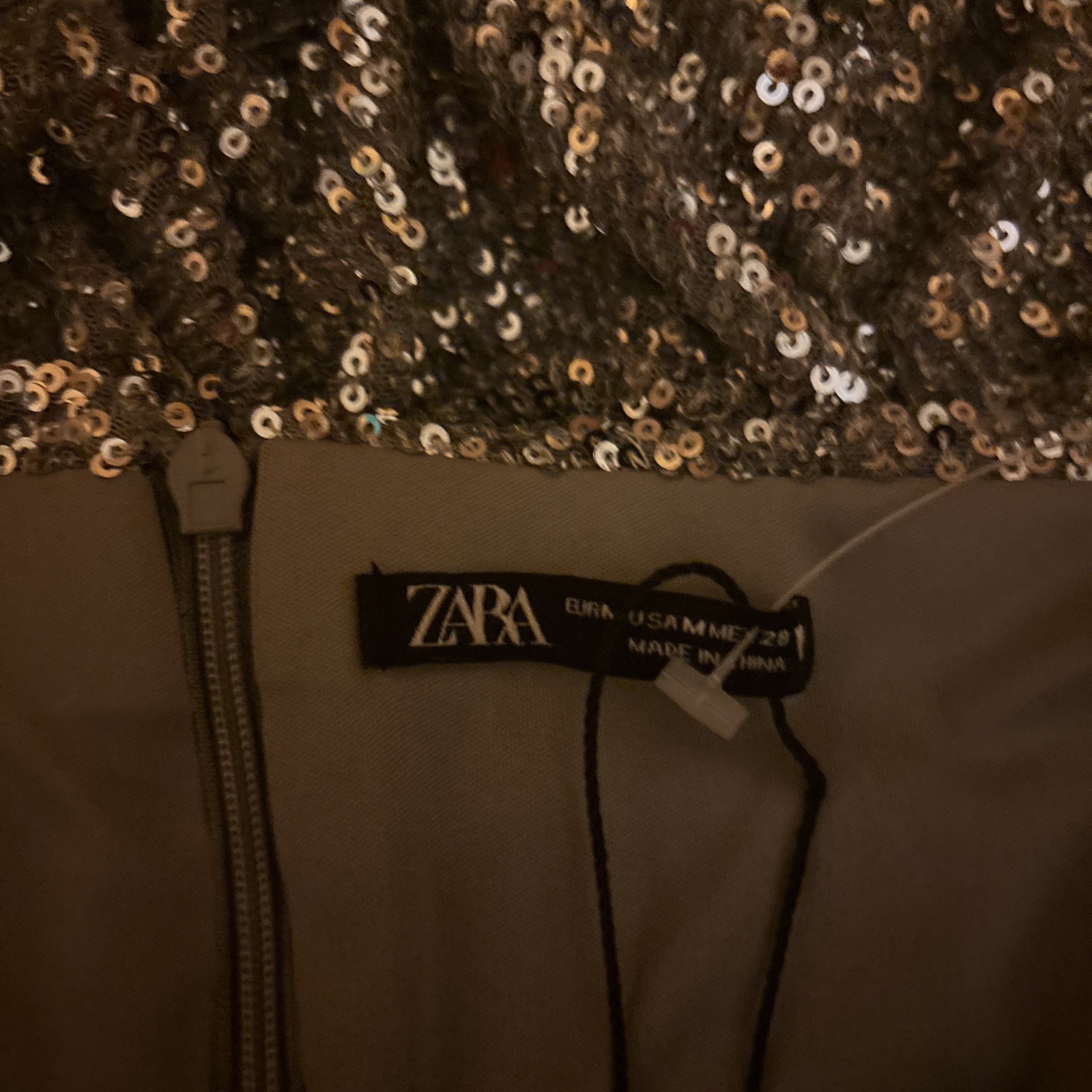 Zara Limited Edition Silver Sequin Ruched Mini Dress Size Medium