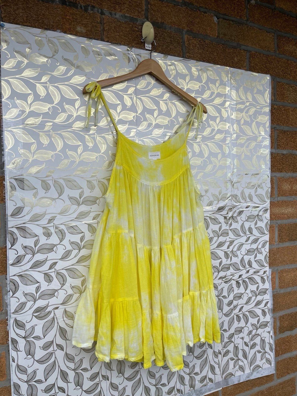 HONORINE Yellow Tie Dye Gauze Tiered Mini Dress XS Sun Dress Beach Bikini Cover