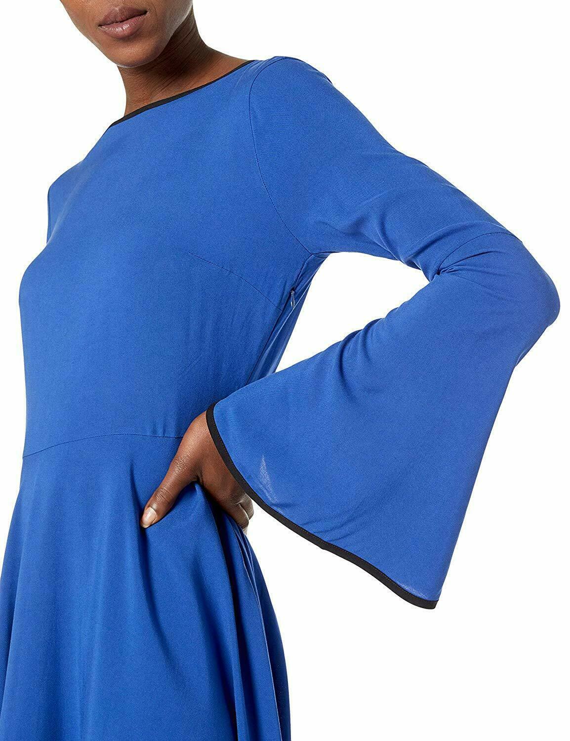 James & Erin Piped Knit Flare Dress Women’s Medium Blue Twilight Flared Sleeves