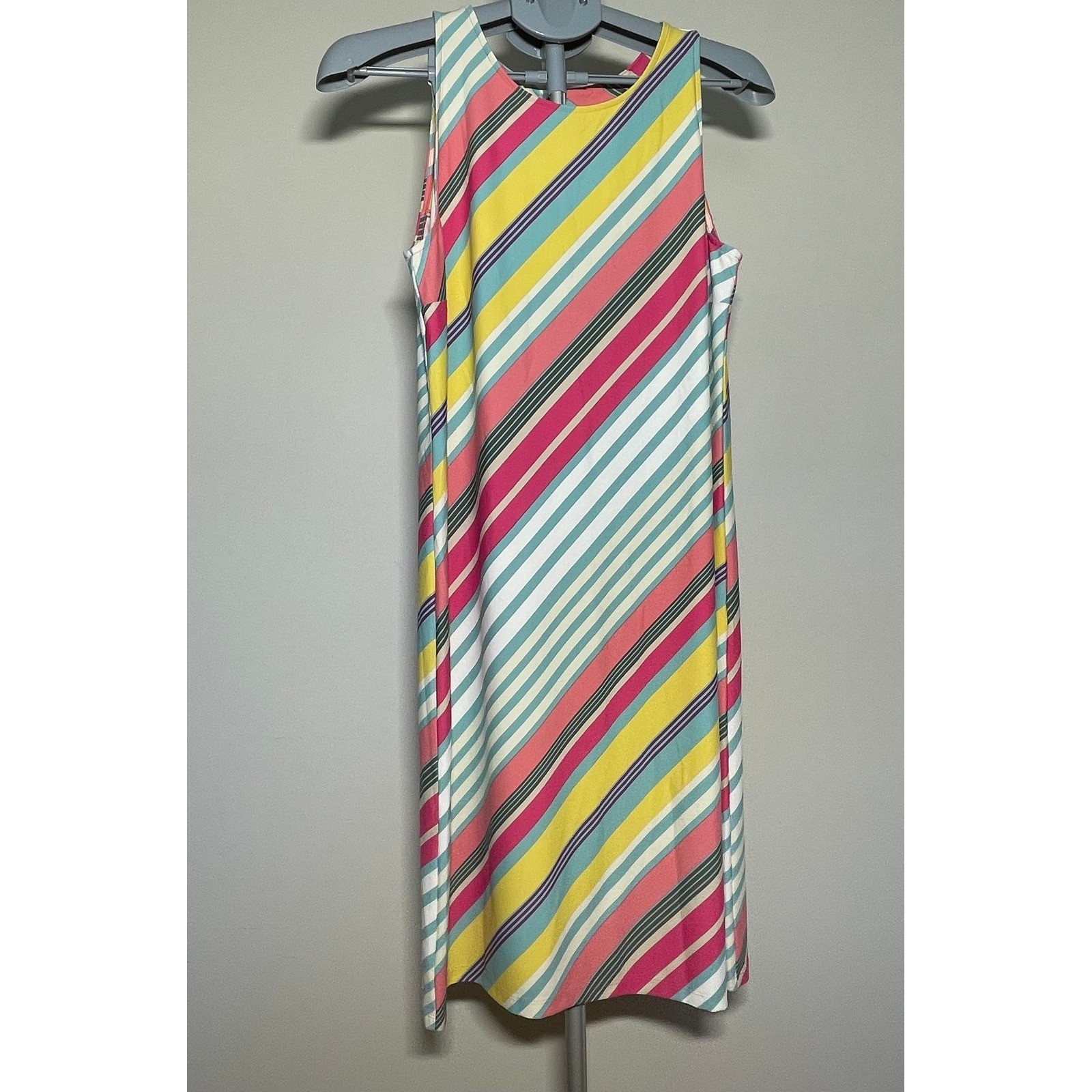 Talbots Plus Women Medium Pink Yellow Blue Striped Keyhole Back Shift Dress