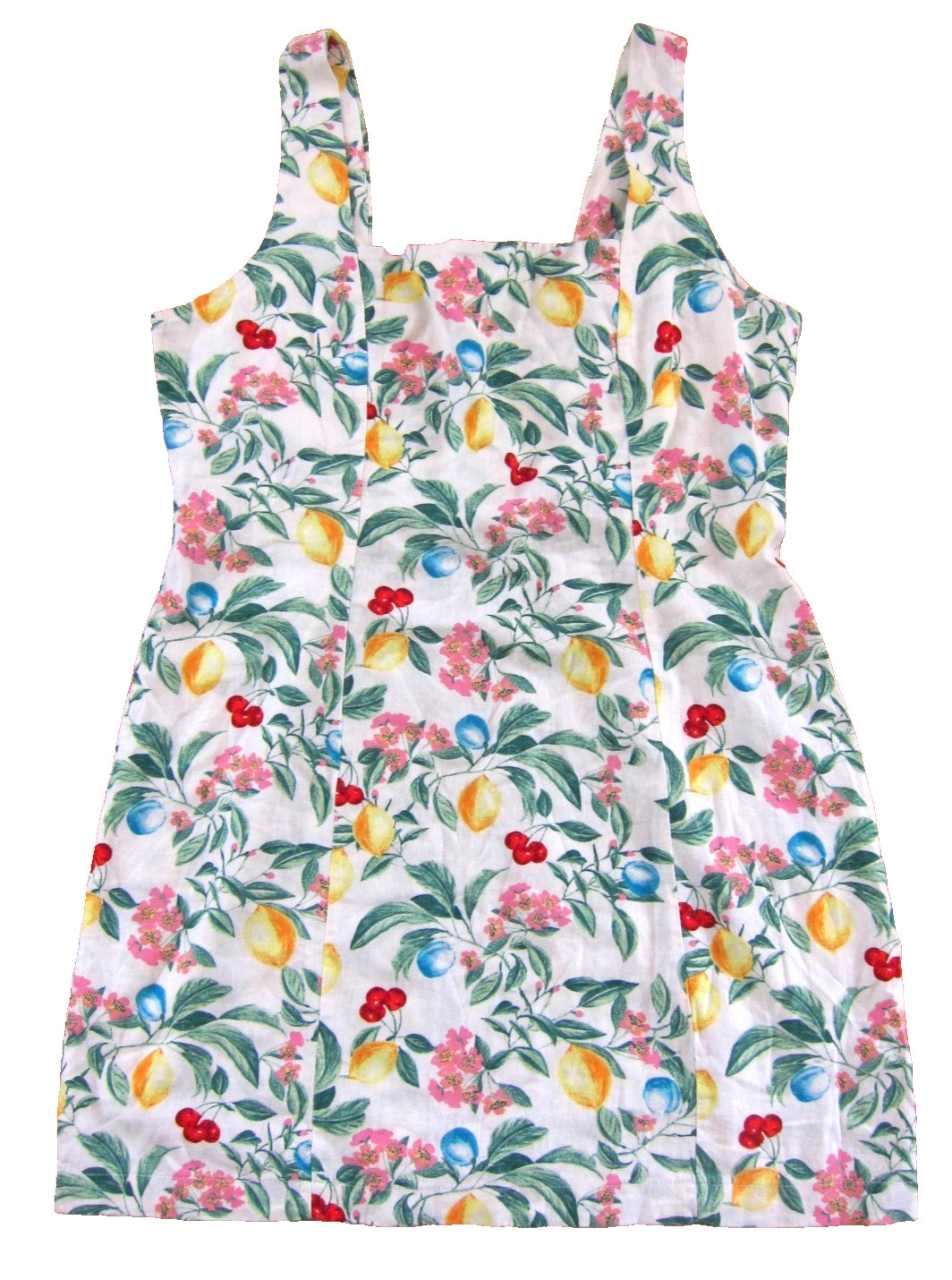 Old Navy Linen Rayon White Green Pink Yellow Lemon Cherry Tank Sun Dress XL