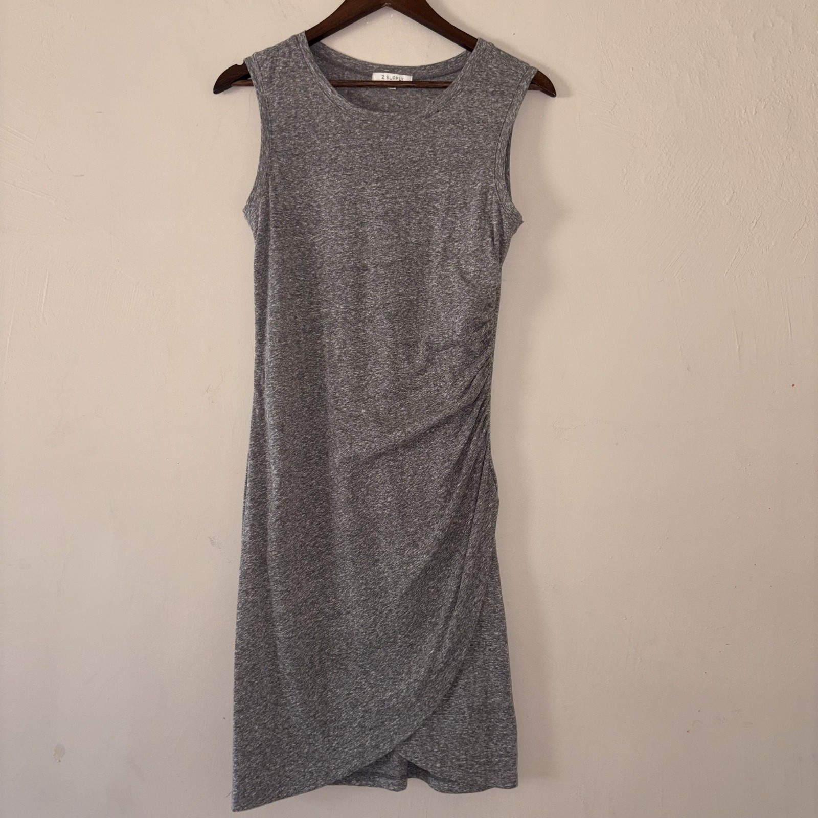 Z Supply Triblend Tulip Dress Sleeveless Ruched Grey Size Medium